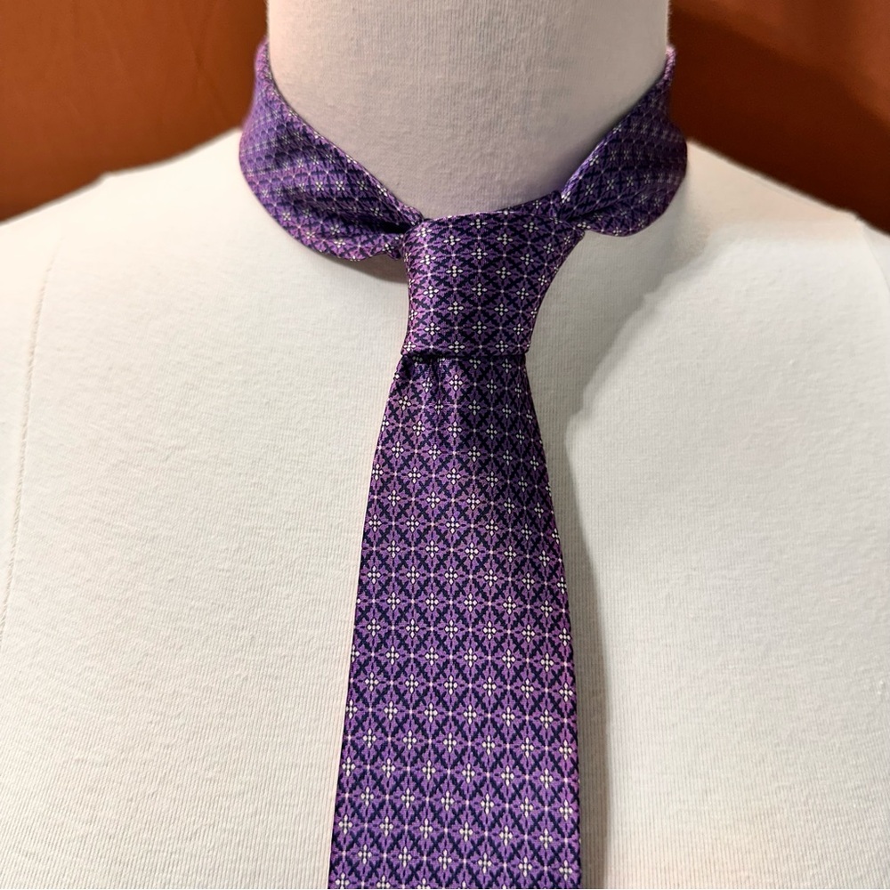 Joseph Abboud Men's Tie Vintage Silk Purple Geometric Necktie